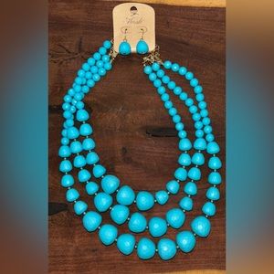 Turquoise Colored Beaded Necklace and Earring Set